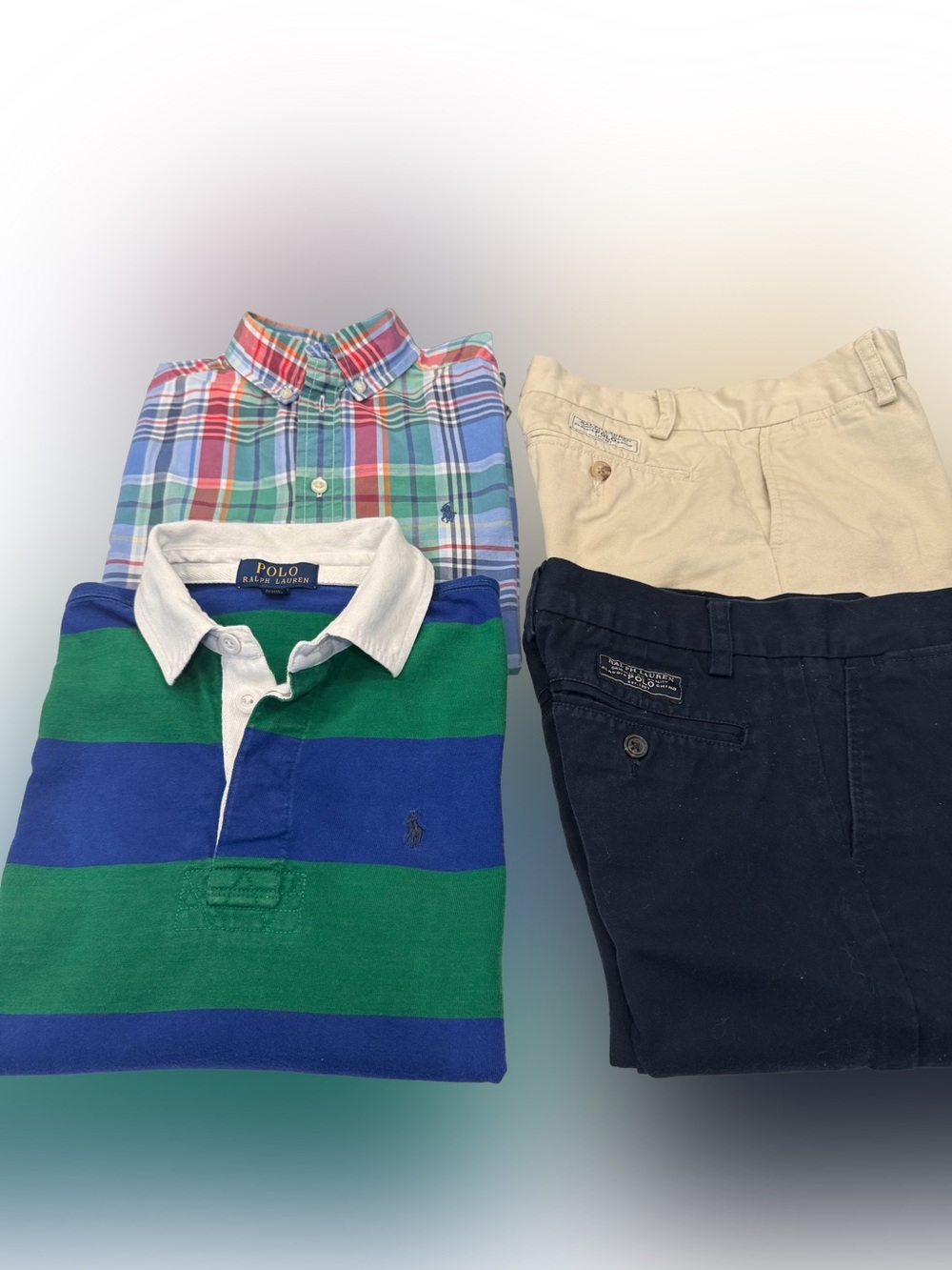 Ralph Lauren Boys 4 PCS Set 2 Shorts, Striped Rugby & Button Down Shirt Sz 10-12